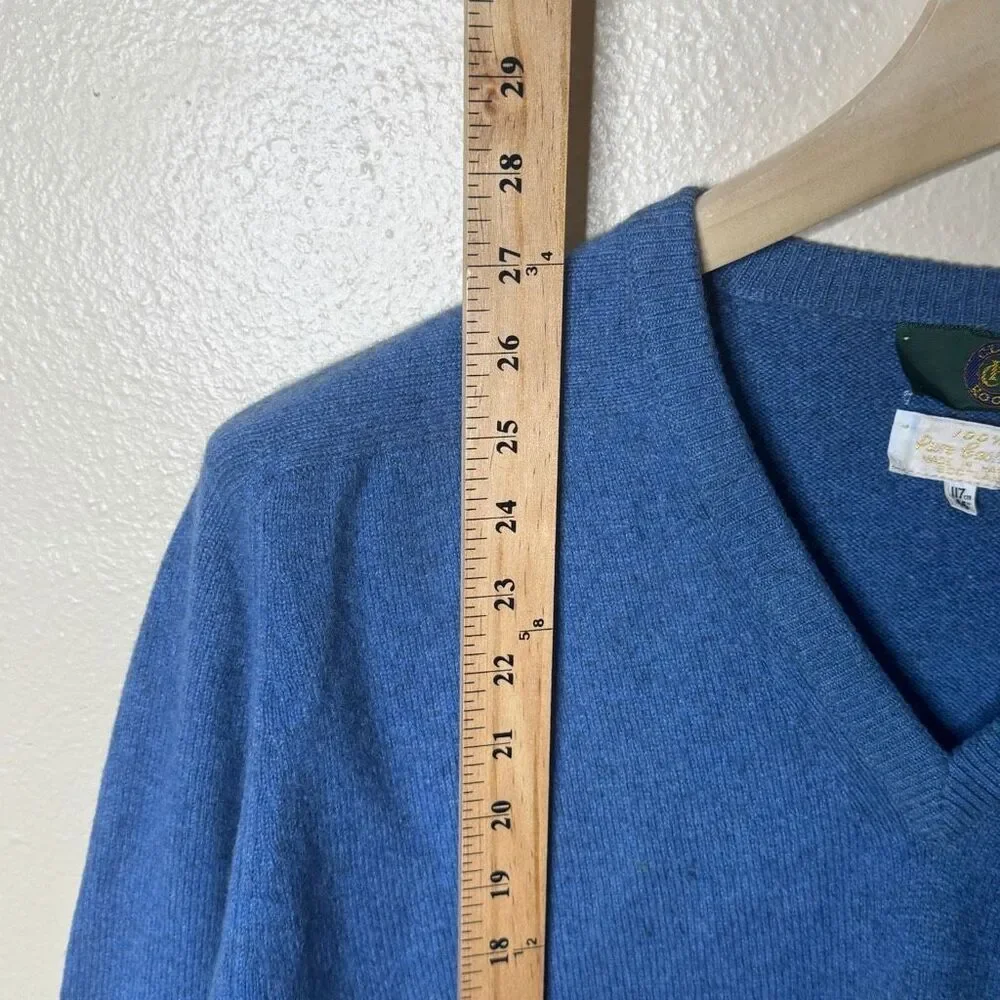Club Room Sweater Mens 2XL Blue V-neck Pure Cashmere Scotland Pullover Vintage